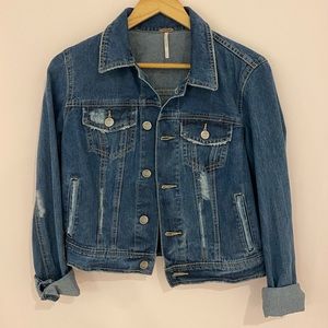 Free People Cropped Ripped Denim Jacket